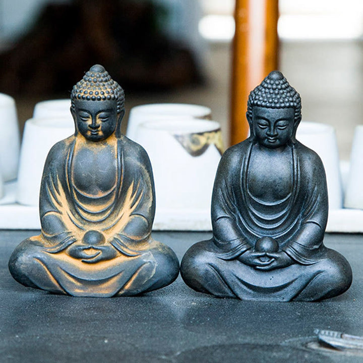 Buddha Stones Estatua de meditación tibetana de Buda en resina con óxido de polvo de hierro para decoración de serenidad - image 17
