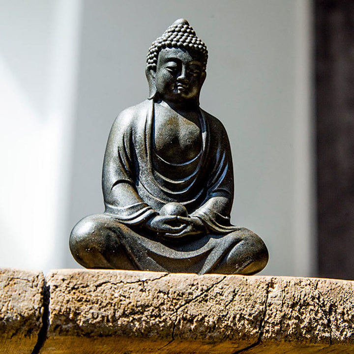 Buddha Stones Estatua de meditación tibetana de Buda en resina con óxido de polvo de hierro para decoración de serenidad