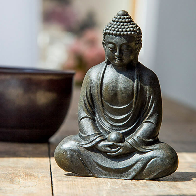 Buddha Stones Estatua de meditación tibetana de Buda en resina con óxido de polvo de hierro para decoración de serenidad