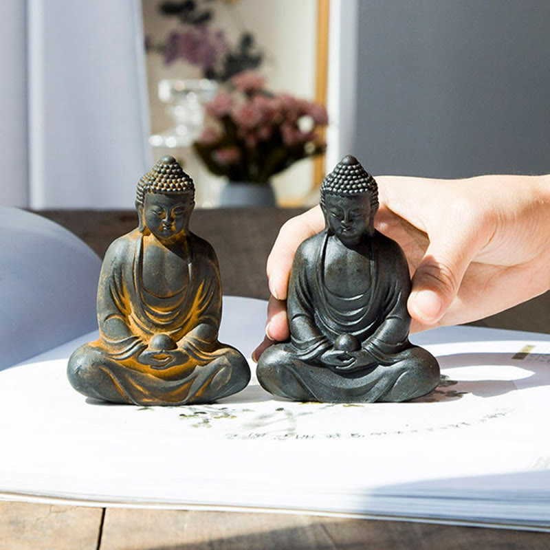 Buddha Stones Estatua de meditación tibetana de Buda en resina con óxido de polvo de hierro para decoración de serenidad