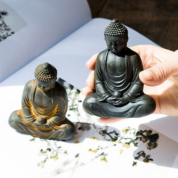 Buddha Stones Estatua de meditación tibetana de Buda en resina con óxido de polvo de hierro para decoración de serenidad - image 14
