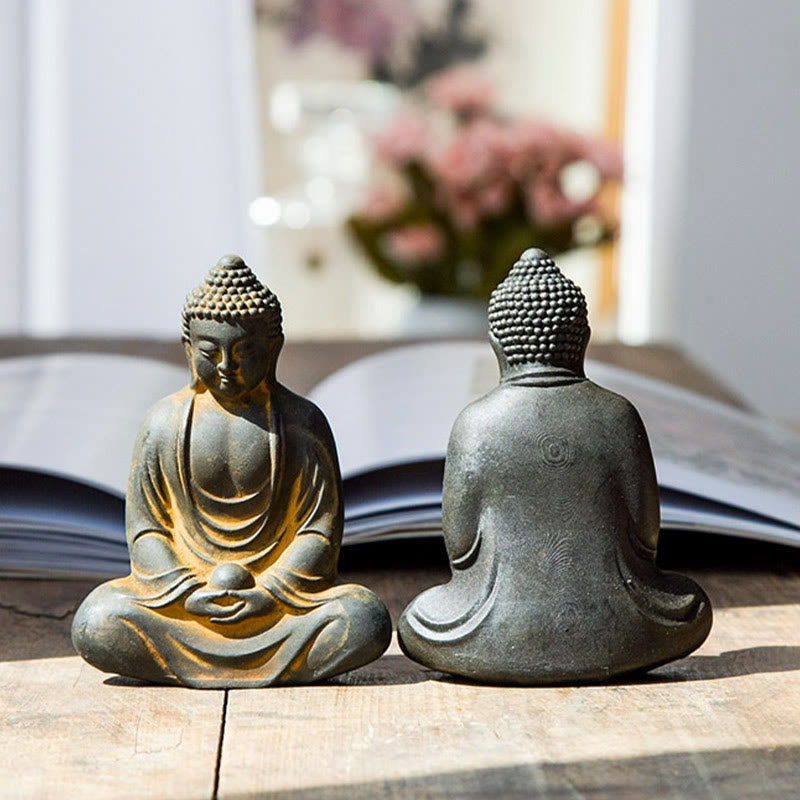 Buddha Stones Estatua de meditación tibetana de Buda en resina con óxido de polvo de hierro para decoración de serenidad - image 4