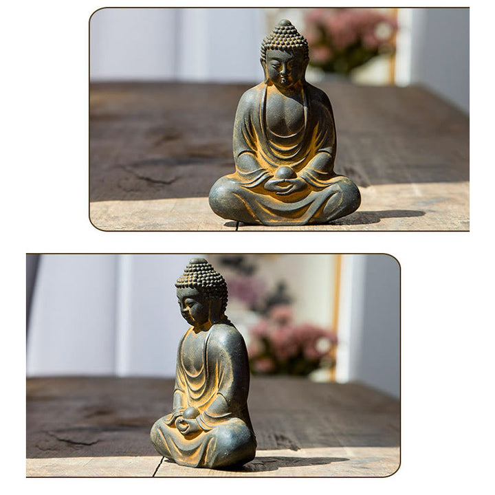 Buddha Stones Estatua de meditación tibetana de Buda en resina con óxido de polvo de hierro para decoración de serenidad - image 6
