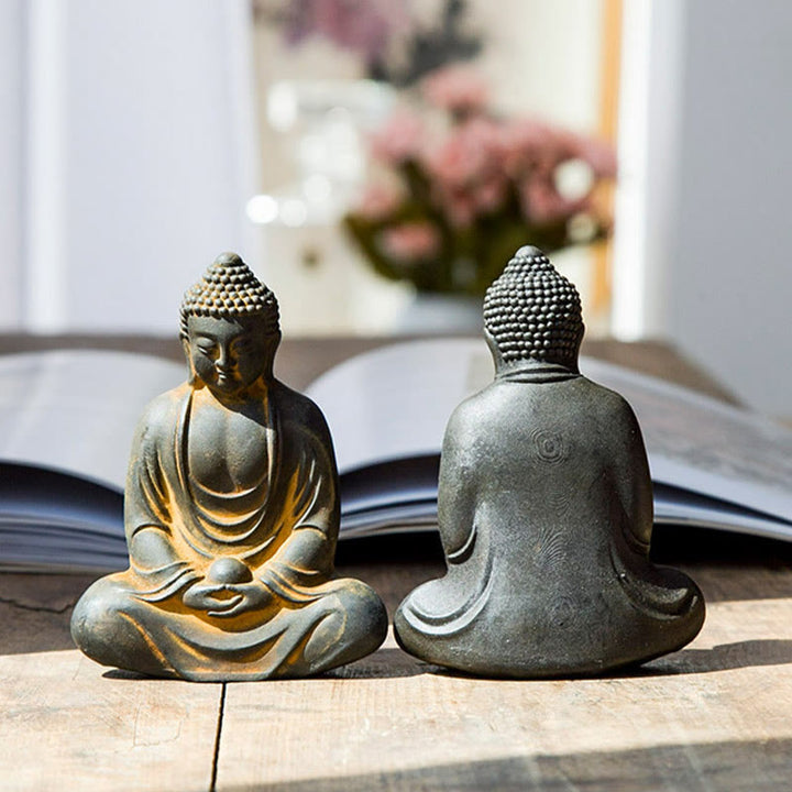 Buddha Stones Estatua de meditación tibetana de Buda en resina con óxido de polvo de hierro para decoración de serenidad