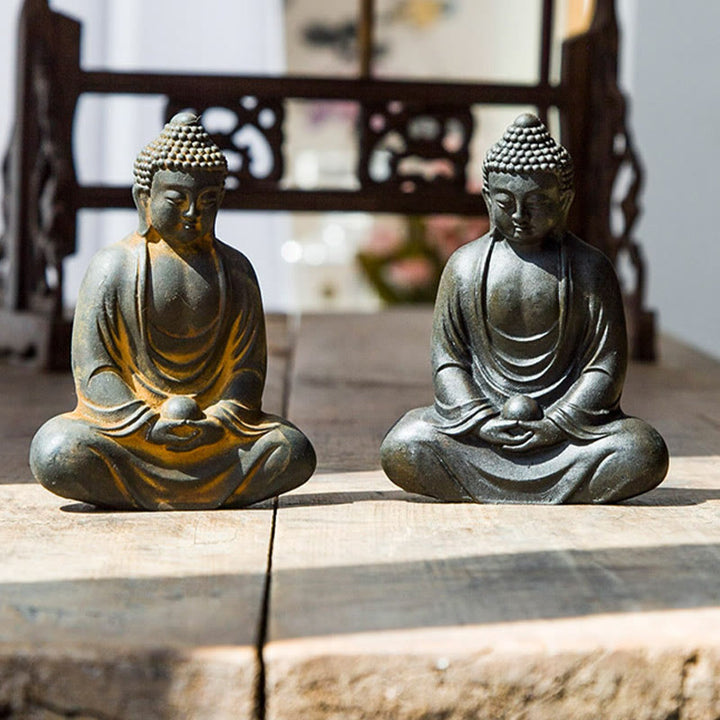 Buddha Stones Estatua de meditación tibetana de Buda en resina con óxido de polvo de hierro para decoración de serenidad - image 12