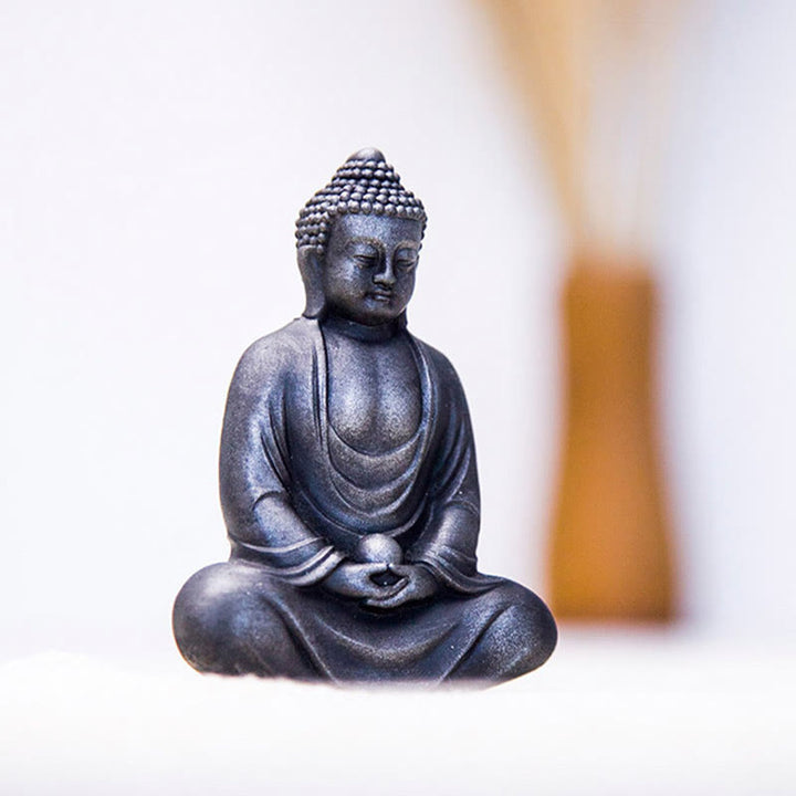 Buddha Stones Estatua de meditación tibetana de Buda en resina con óxido de polvo de hierro para decoración de serenidad