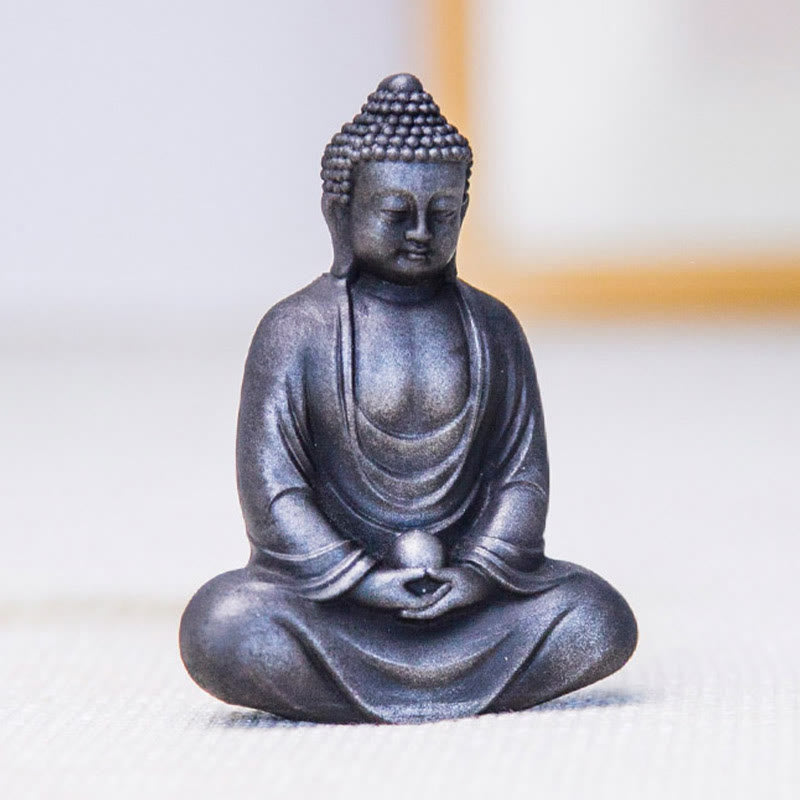 Buddha Stones Estatua de meditación tibetana de Buda en resina con óxido de polvo de hierro para decoración de serenidad - image 19
