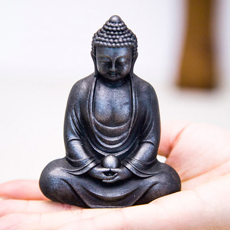 Buddha Stones Estatua de meditación tibetana de Buda en resina con óxido de polvo de hierro para decoración de serenidad