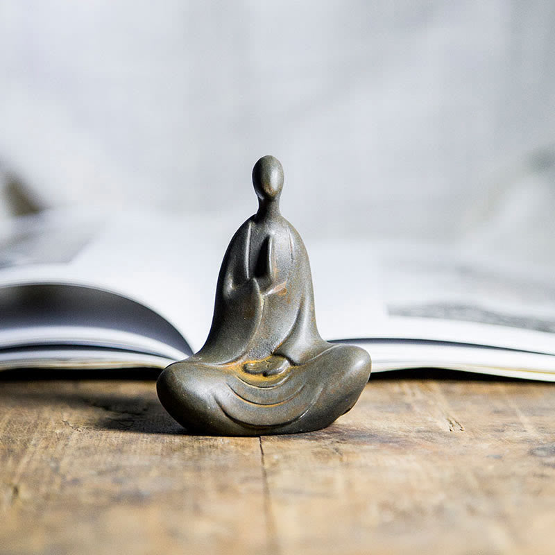 Buddha Stones Estatua de Buda Tibetano de Resina Fundida con Polvo de Hierro Oxidado para Decoración de Escritorio - Buda de meditación 7,3 x 9 cm - Versión Rust - image 0