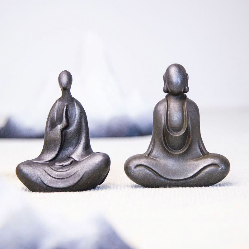 Buddha Stones Estatua de Buda Tibetano de Resina Fundida con Polvo de Hierro Oxidado para Decoración de Escritorio