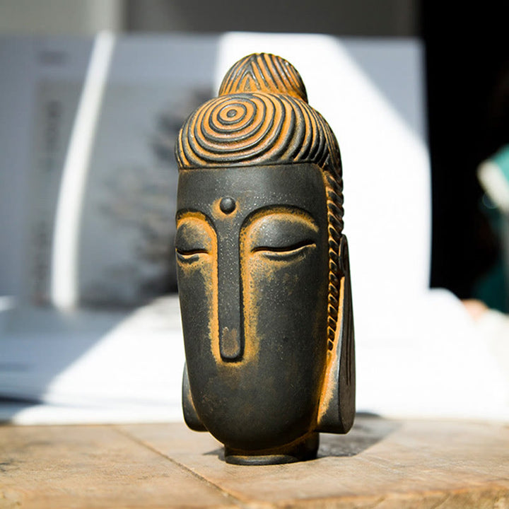 Buddha Stones Estatua de Buda Meditante con Ojos Cerrados de Polvo de Hierro Óxido Resina Fundida Decoración del Hogar