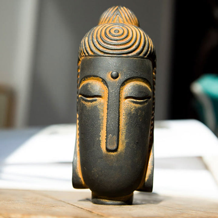 Buddha Stones Estatua de Buda Meditante con Ojos Cerrados de Polvo de Hierro Óxido Resina Fundida Decoración del Hogar