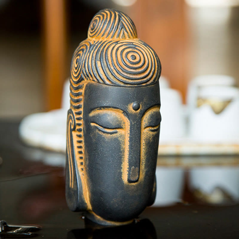 Buddha Stones Estatua de Buda Meditante con Ojos Cerrados de Polvo de Hierro Óxido Resina Fundida Decoración del Hogar