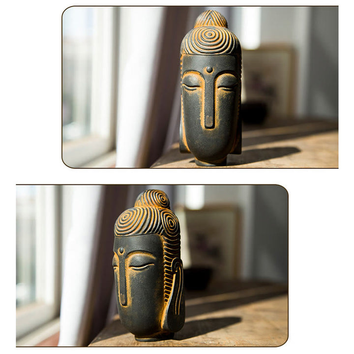 Buddha Stones Estatua de Buda Meditante con Ojos Cerrados de Polvo de Hierro Óxido Resina Fundida Decoración del Hogar