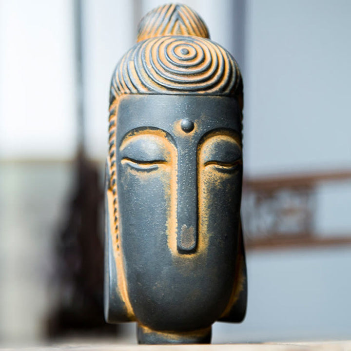 Buddha Stones Estatua de Buda Meditante con Ojos Cerrados de Polvo de Hierro Óxido Resina Fundida Decoración del Hogar
