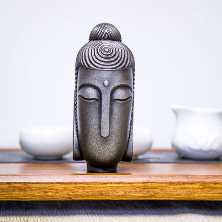 Buddha Stones Estatua de Buda Meditante con Ojos Cerrados de Polvo de Hierro Óxido Resina Fundida Decoración del Hogar