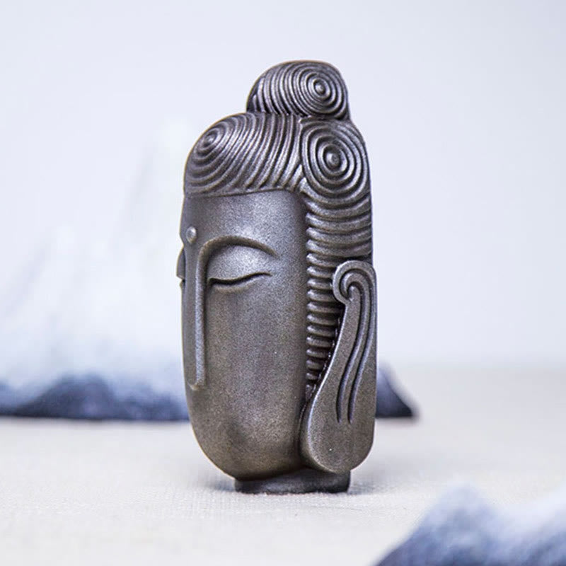 Buddha Stones Estatua de Buda Meditante con Ojos Cerrados de Polvo de Hierro Óxido Resina Fundida Decoración del Hogar