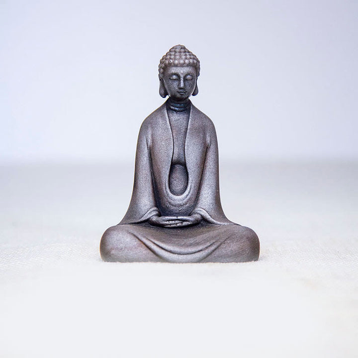 Buddha Stones Estatua de Buda Sakyamuni de resina fundida con óxido de polvo de hierro hecha a mano para decoración - Buda de la meditación - Versión pulida 11*8,5*4,8 cm - image 24