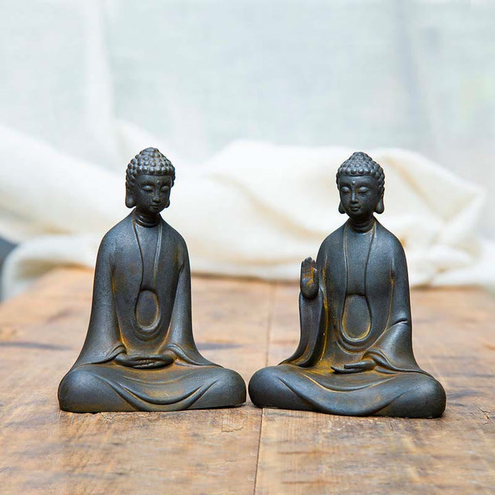 Buddha Stones Estatua de Buda Sakyamuni de resina fundida con óxido de polvo de hierro hecha a mano para decoración - image 0