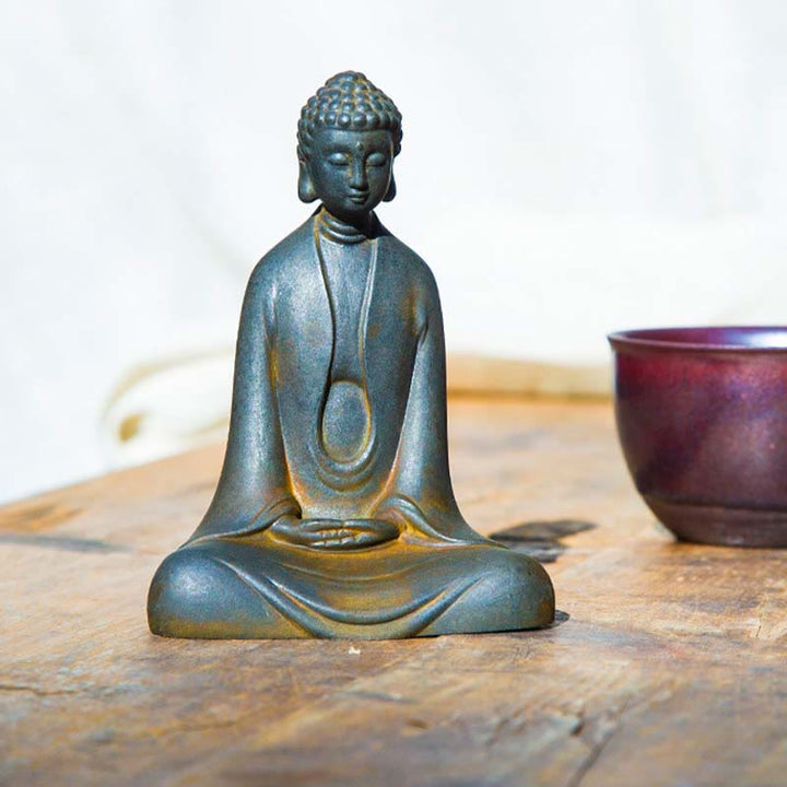 Buddha Stones Estatua de Buda Sakyamuni de resina fundida con óxido de polvo de hierro hecha a mano para decoración