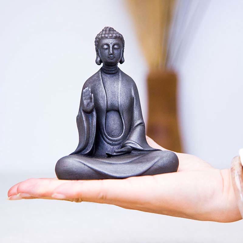 Buddha Stones Estatua de Buda Sakyamuni de resina fundida con óxido de polvo de hierro hecha a mano para decoración