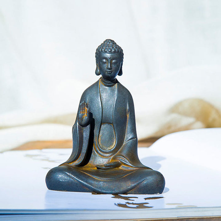 Buddha Stones Estatua de Buda Sakyamuni de resina fundida con óxido de polvo de hierro hecha a mano para decoración