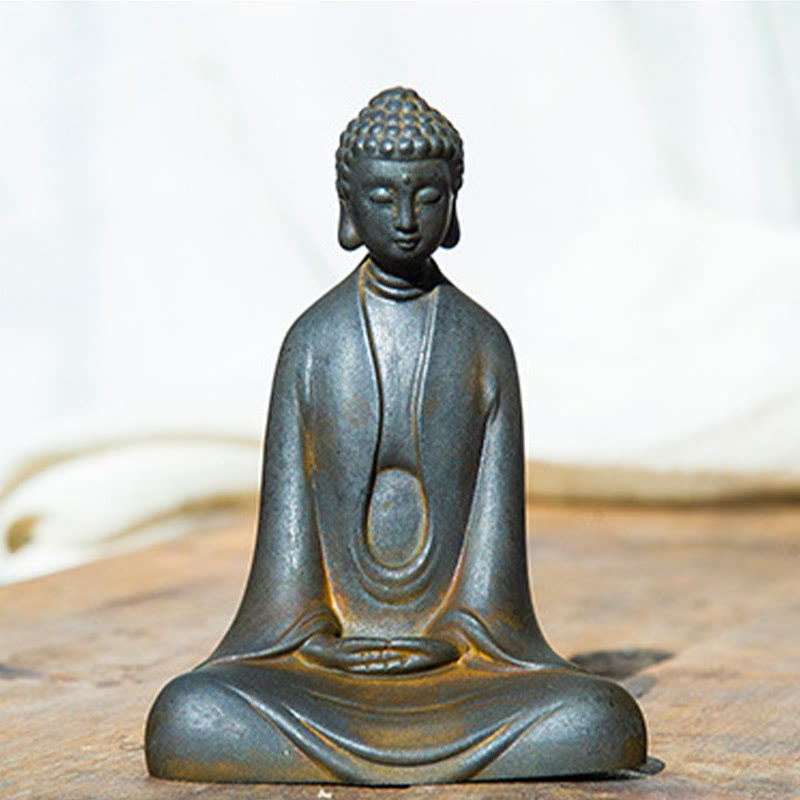 Buddha Stones Estatua de Buda Sakyamuni de resina fundida con óxido de polvo de hierro hecha a mano para decoración