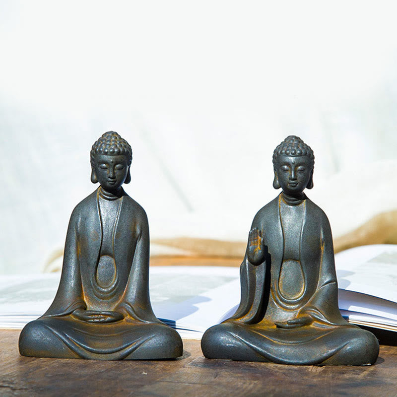 Buddha Stones Estatua de Buda Sakyamuni de resina fundida con óxido de polvo de hierro hecha a mano para decoración