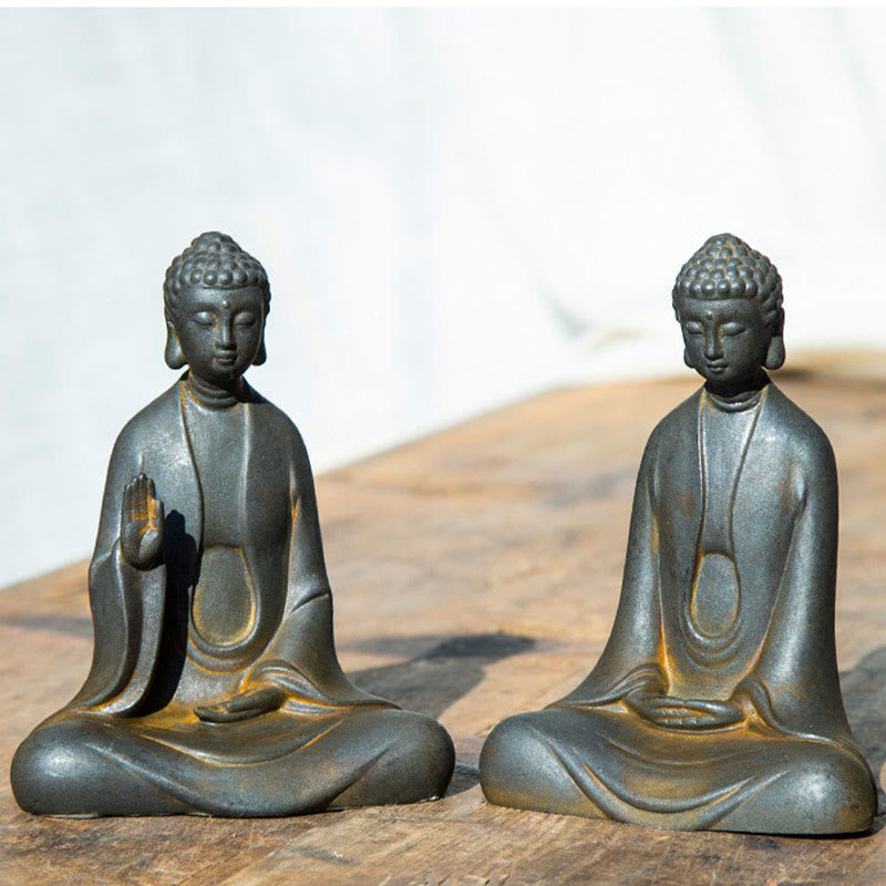 Buddha Stones Estatua de Buda Sakyamuni de resina fundida con óxido de polvo de hierro hecha a mano para decoración - image 19