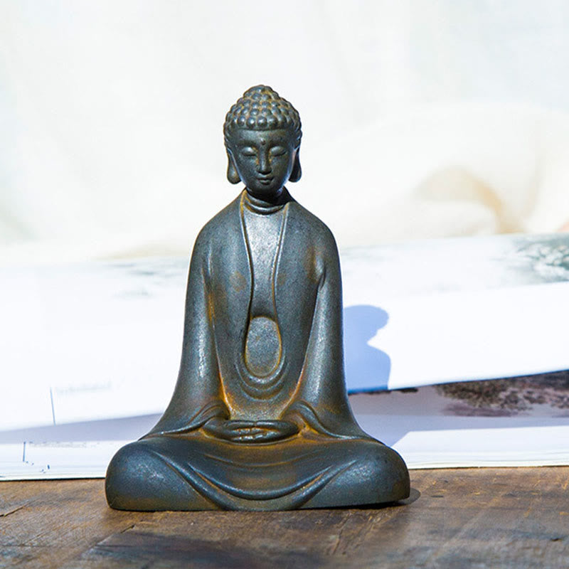 Buddha Stones Estatua de Buda Sakyamuni de resina fundida con óxido de polvo de hierro hecha a mano para decoración - image 7