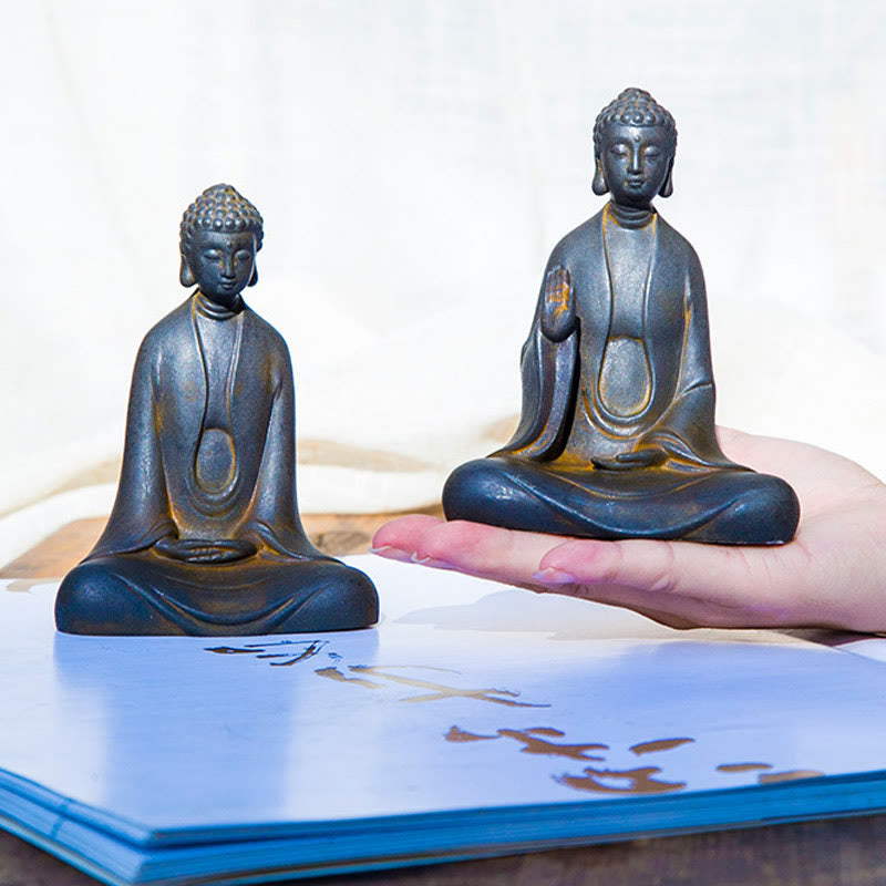 Buddha Stones Estatua de Buda Sakyamuni de resina fundida con óxido de polvo de hierro hecha a mano para decoración
