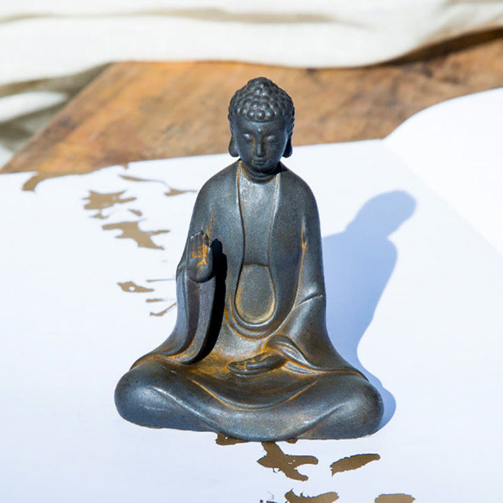 Buddha Stones Estatua de Buda Sakyamuni de resina fundida con óxido de polvo de hierro hecha a mano para decoración