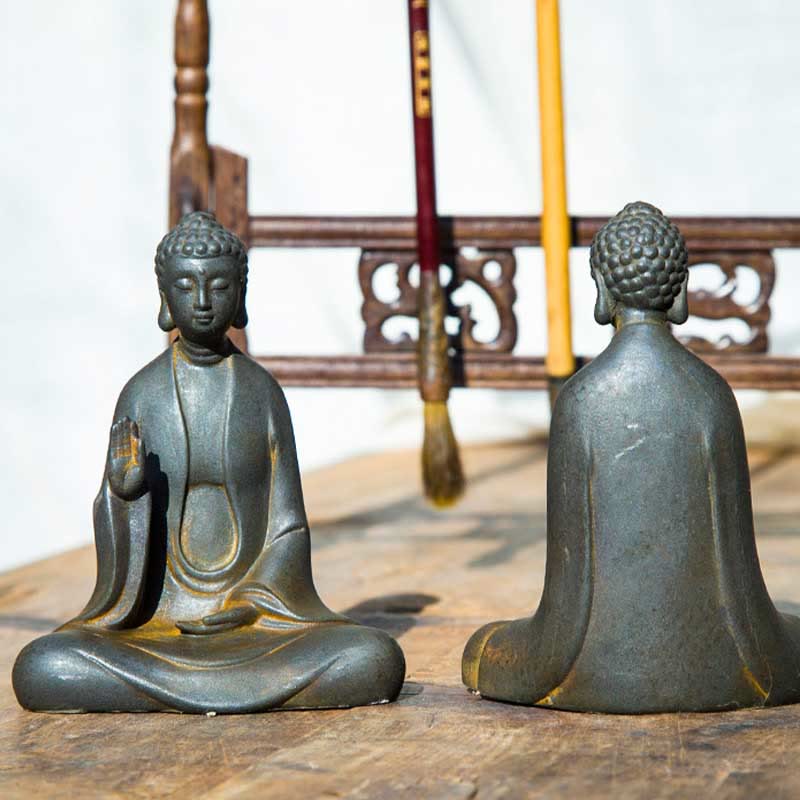 Buddha Stones Estatua de Buda Sakyamuni de resina fundida con óxido de polvo de hierro hecha a mano para decoración - image 8