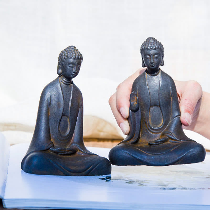 Buddha Stones Estatua de Buda Sakyamuni de resina fundida con óxido de polvo de hierro hecha a mano para decoración