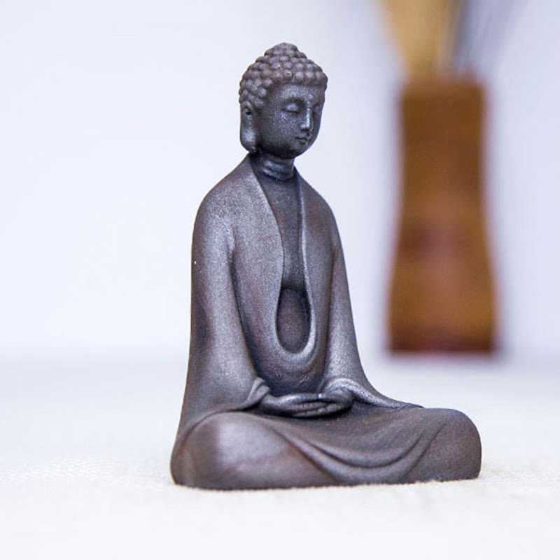 Buddha Stones Estatua de Buda Sakyamuni de resina fundida con óxido de polvo de hierro hecha a mano para decoración