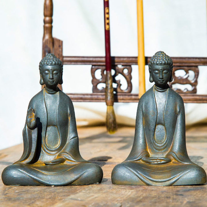 Buddha Stones Estatua de Buda Sakyamuni de resina fundida con óxido de polvo de hierro hecha a mano para decoración - image 18