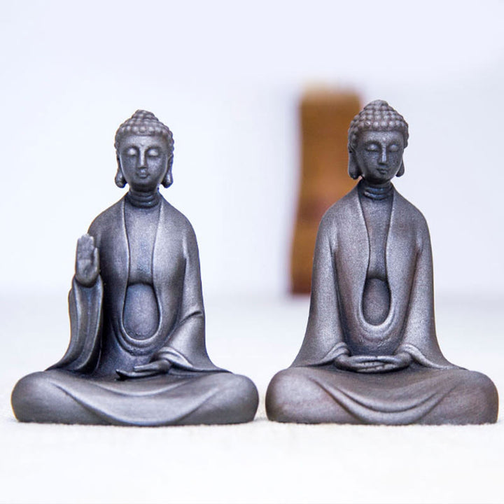 Buddha Stones Estatua de Buda Sakyamuni de resina fundida con óxido de polvo de hierro hecha a mano para decoración