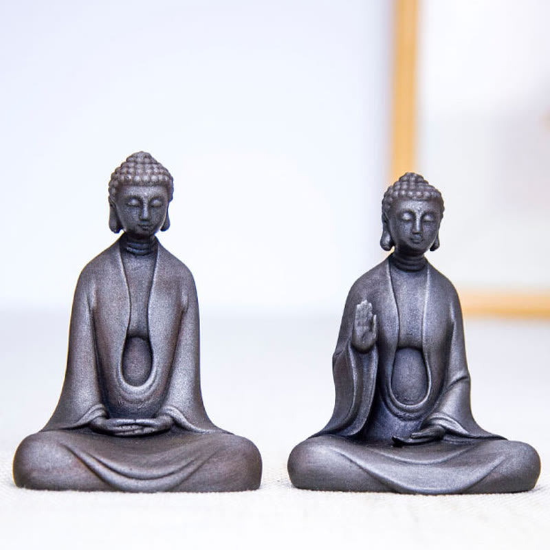 Buddha Stones Estatua de Buda Sakyamuni de resina fundida con óxido de polvo de hierro hecha a mano para decoración - image 33