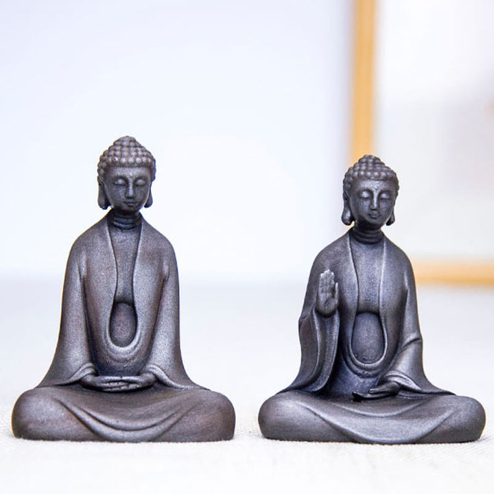 Buddha Stones Estatua de Buda Sakyamuni de resina fundida con óxido de polvo de hierro hecha a mano para decoración - image 33