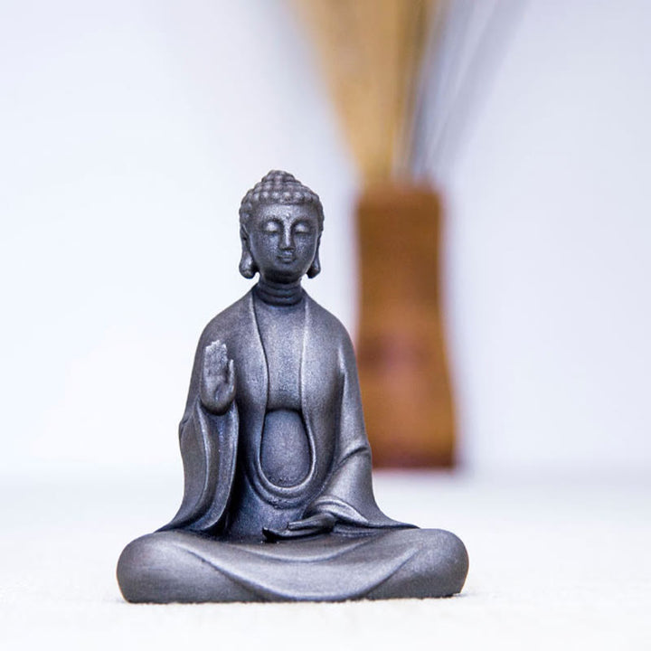 Buddha Stones Estatua de Buda Sakyamuni de resina fundida con óxido de polvo de hierro hecha a mano para decoración