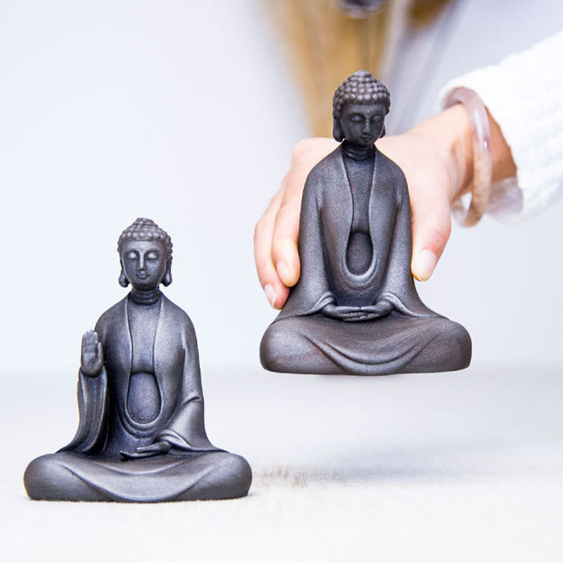 Buddha Stones Estatua de Buda Sakyamuni de resina fundida con óxido de polvo de hierro hecha a mano para decoración