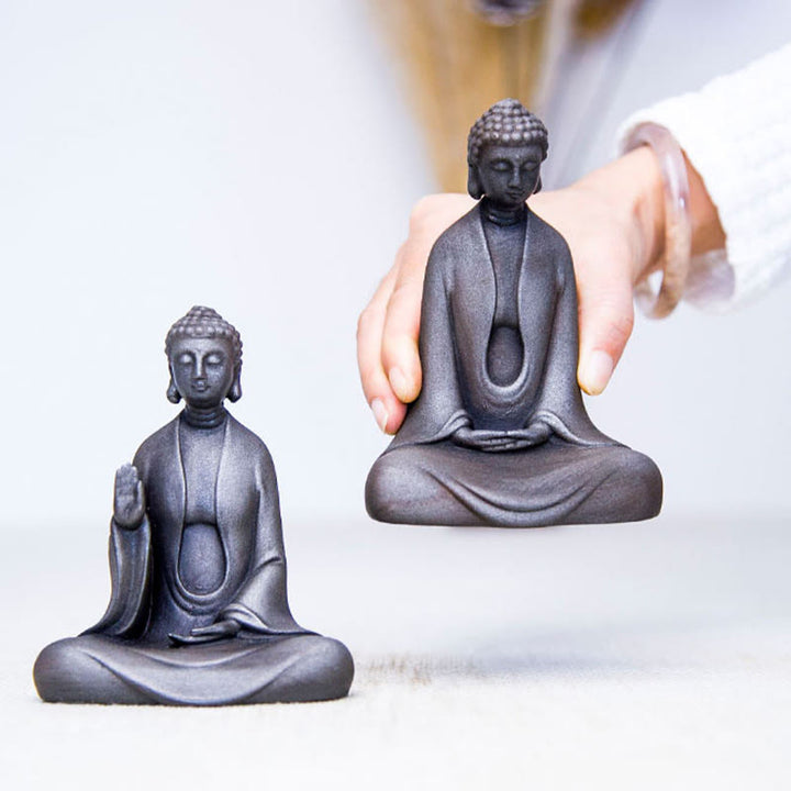 Buddha Stones Estatua de Buda Sakyamuni de resina fundida con óxido de polvo de hierro hecha a mano para decoración