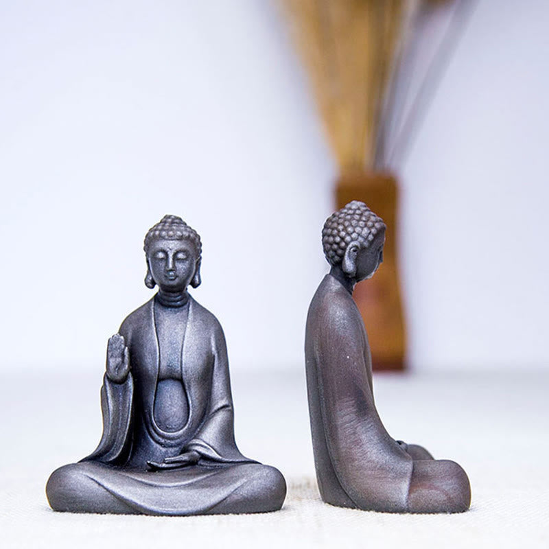 Buddha Stones Estatua de Buda Sakyamuni de resina fundida con óxido de polvo de hierro hecha a mano para decoración - image 12