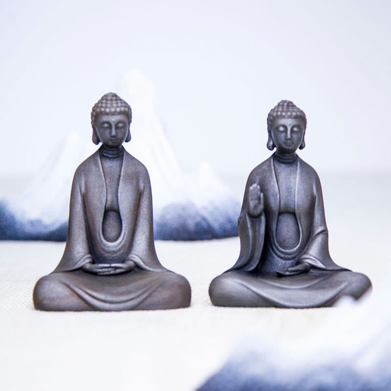 Buddha Stones Estatua de Buda Sakyamuni de resina fundida con óxido de polvo de hierro hecha a mano para decoración