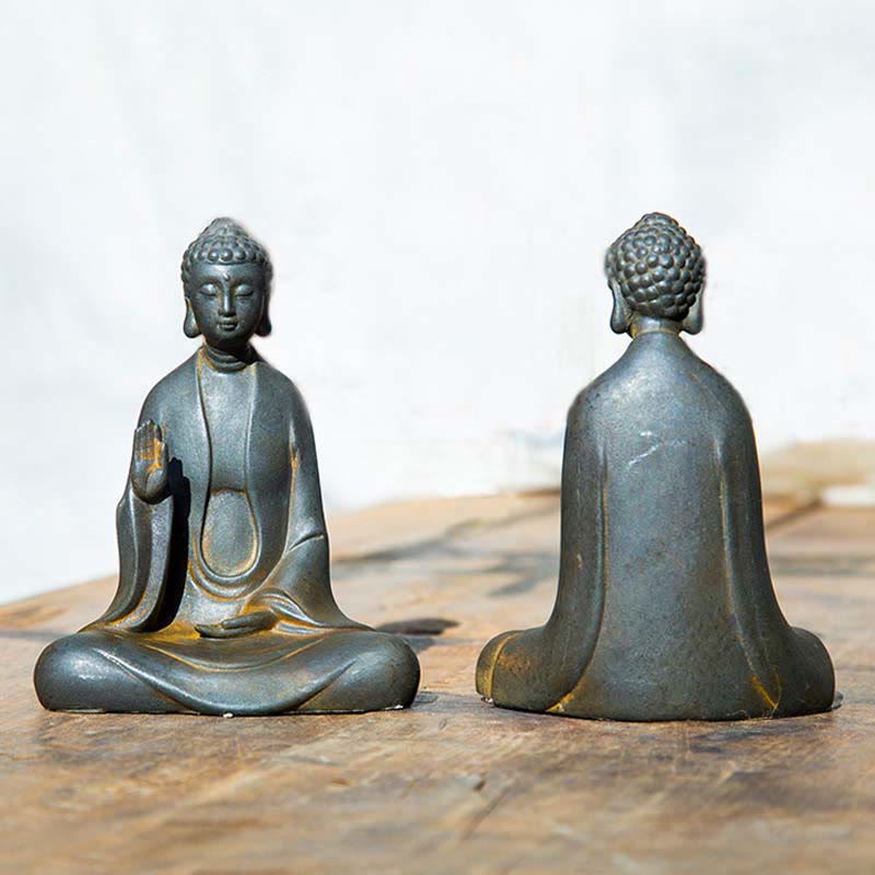 Buddha Stones Estatua de Buda Sakyamuni de resina fundida con óxido de polvo de hierro hecha a mano para decoración - image 2