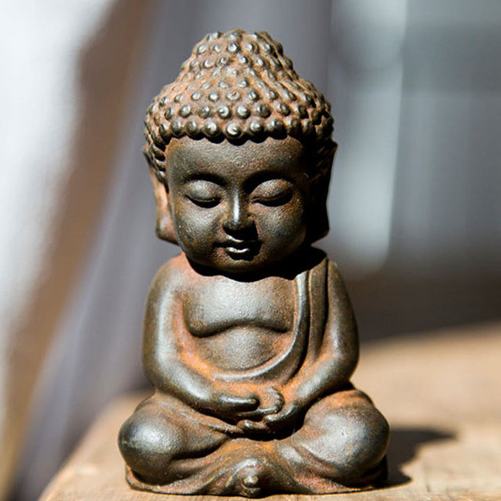 Buddha Stones Estatua decorativa hecha a mano de resina con polvo de hierro oxidado de Buda Sakyamuni pequeño