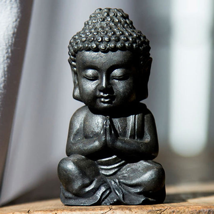 Buddha Stones Estatua decorativa hecha a mano de resina con polvo de hierro oxidado de Buda Sakyamuni pequeño