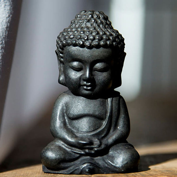 Buddha Stones Estatua decorativa hecha a mano de resina con polvo de hierro oxidado de Buda Sakyamuni pequeño - Versión regular - Buda de meditación 9*5,5 cm - image 16