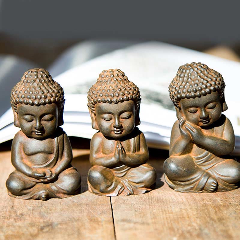 Buddha Stones Estatua decorativa hecha a mano de resina con polvo de hierro oxidado de Buda Sakyamuni pequeño