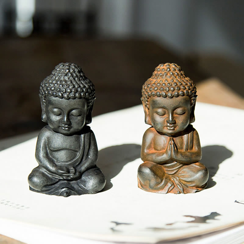 Buddha Stones Estatua decorativa hecha a mano de resina con polvo de hierro oxidado de Buda Sakyamuni pequeño